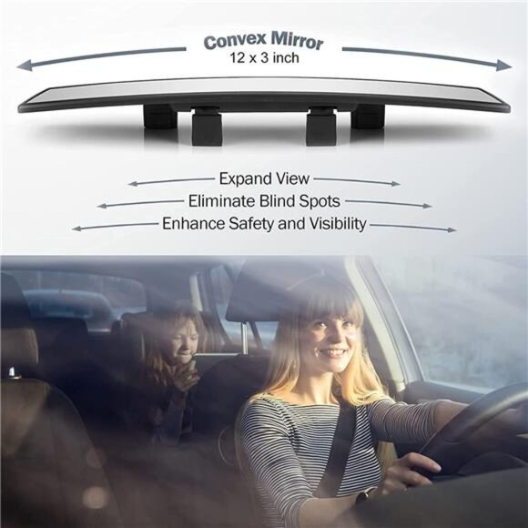 Universal Panoramic 12-Inch Rear View Mirror, Anti-Glare Wide Angle Car Mirror - Picture 3 of 7